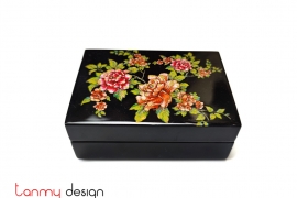 Black rectangle lacquer business card box with rose pattern 10*7*H4 cm